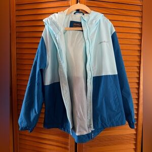 Eddie Bauer Colorblock Light Blue & Teal Hooded Windbreaker